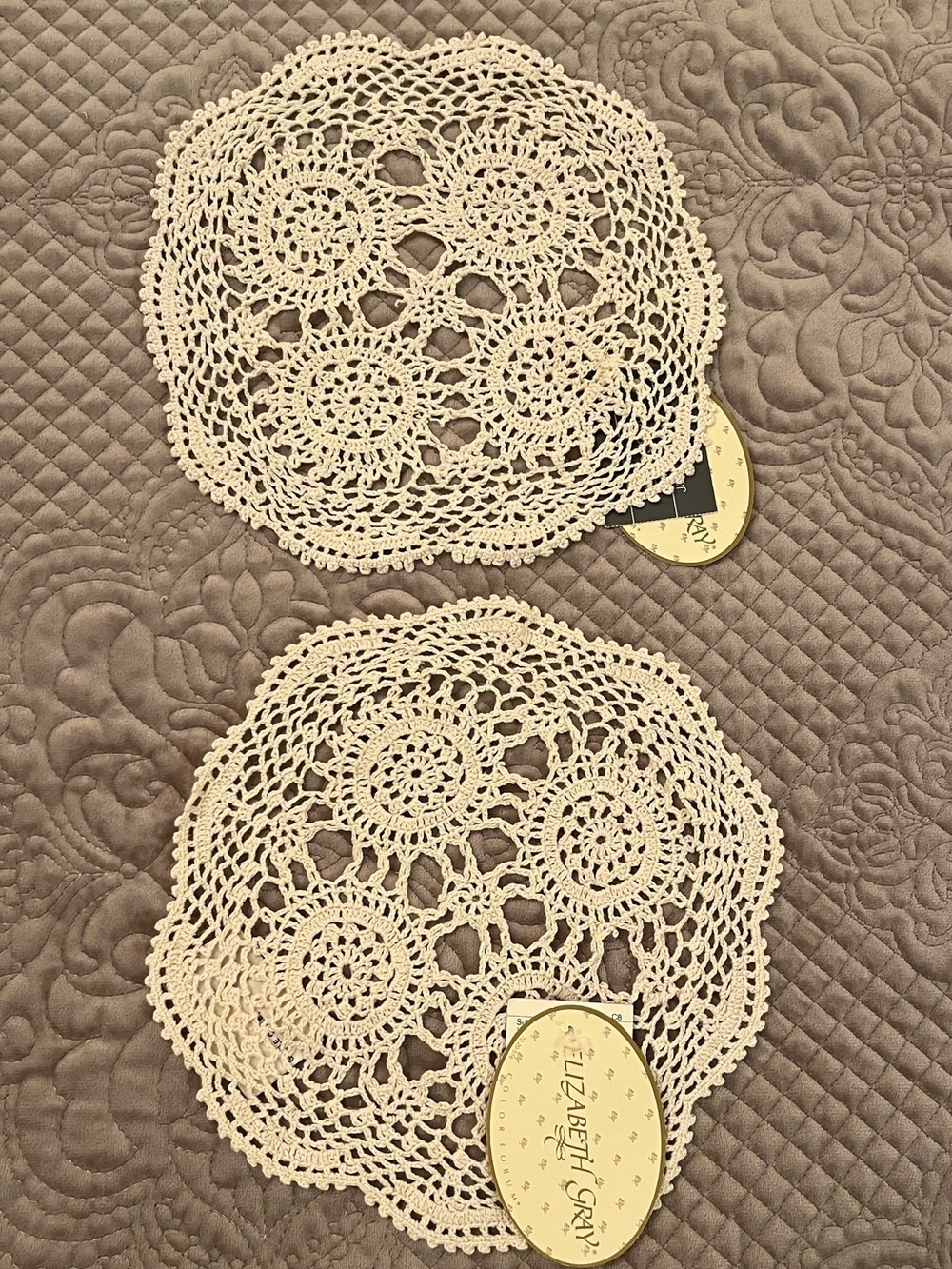 Elizabeth Gray Cream Crochet Doilies